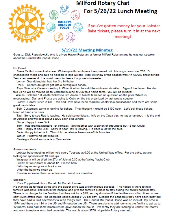 Chat newsletter May 25, 2022 Page 1 of 3